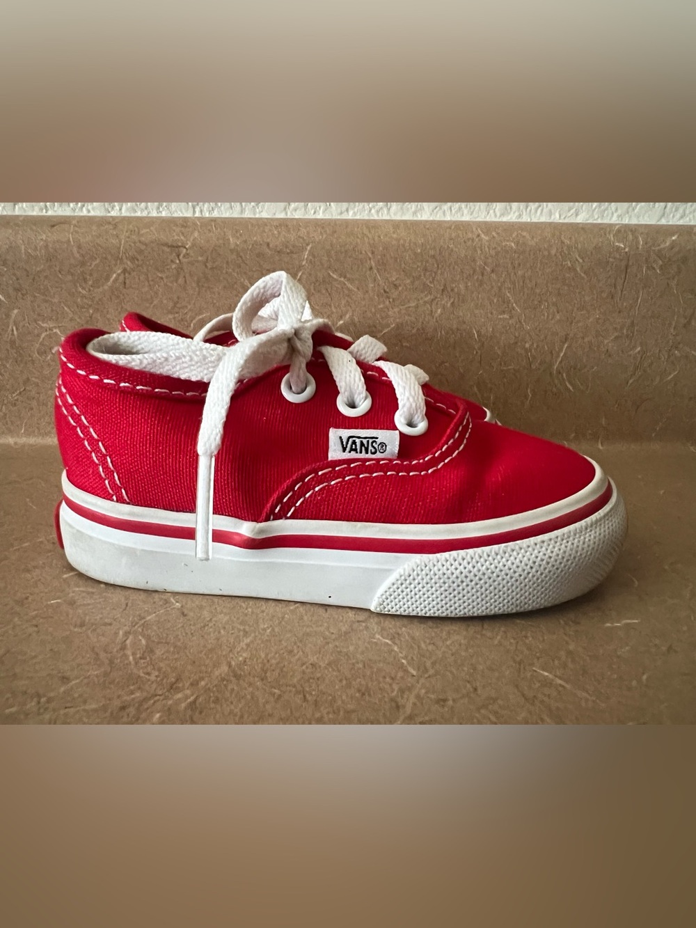 Vans Kids Red Canvas Low-Top Sneakers with White Accents